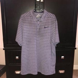 Navy blue striped nike polo